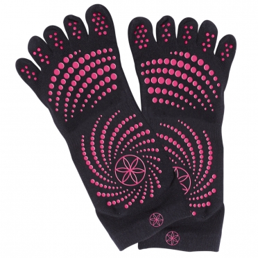 Gaiam Antislip sokken zwart met roze stippen (S/M)