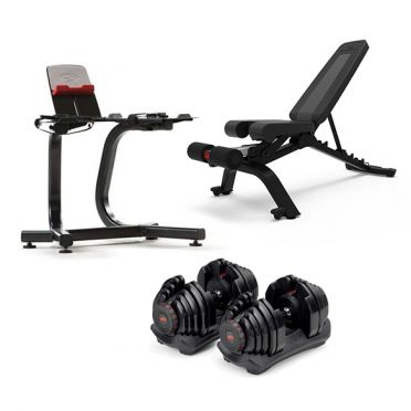 Bowflex 1090i S selecttech haltersysteem 40,8 kg pair + standaard + bench 