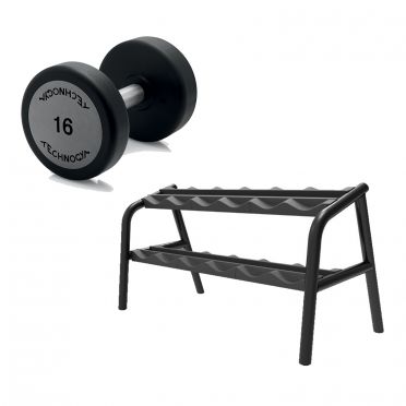 Technogym dummbbellset 8-18 kg inclusief opbergrek