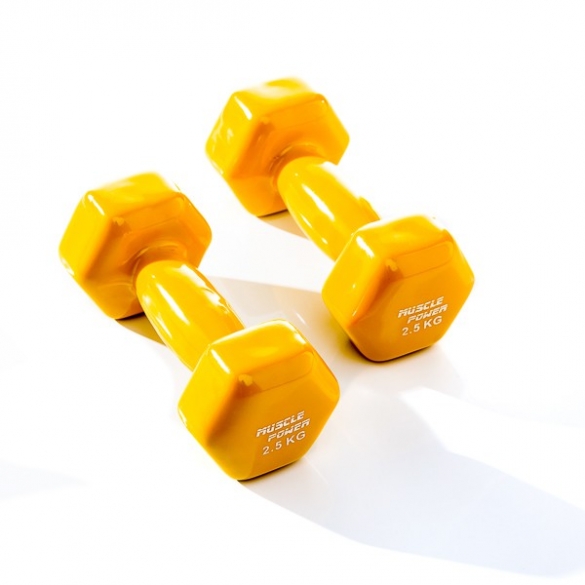 Muscle Power Vinyl Dumbbellset 2 x 2,5 KG Geel MP920 MP920-2,5KG